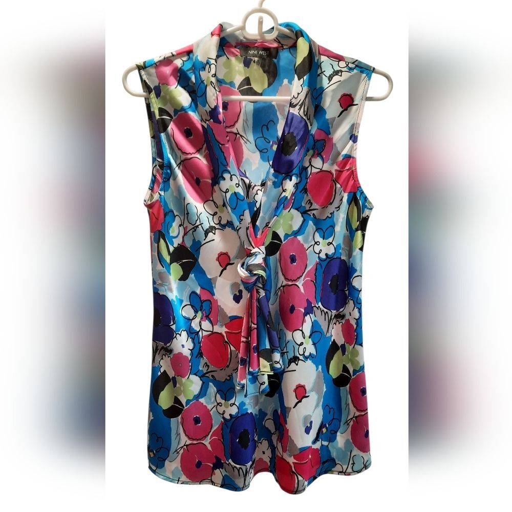 Nine West Blouse Medium Pink Floral Sleeveless Lightweight Party Formal